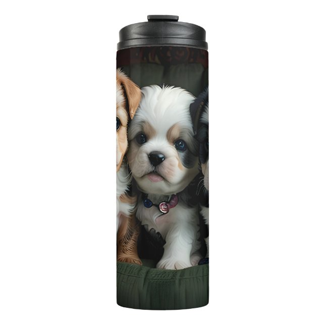 Super Cute Puppies on the Couch 2 Thermal Tumbler (Front)