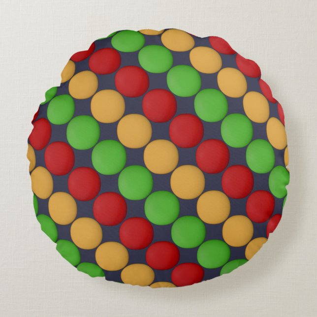 Super Cute Red Yellow Green Blue Pattern Round Cushion (Front)