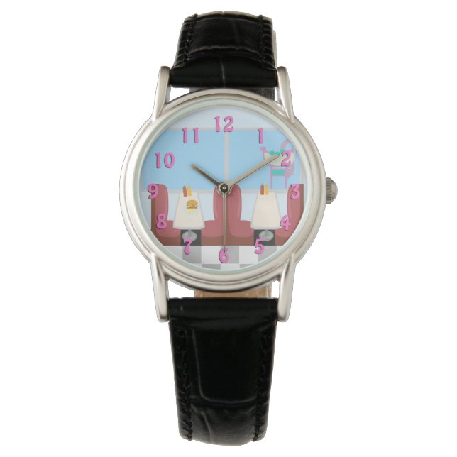 Super Cute Retro Fifties Diner Fun Time Cartoon Wr Watch (Front)