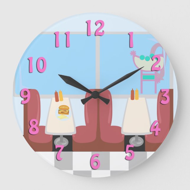 Super Cute Retro Fifties Diner Large Clock (Front)
