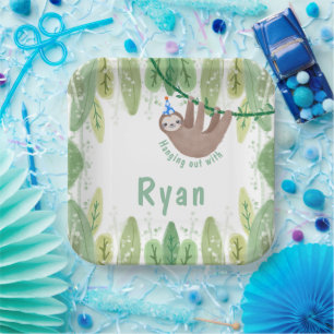 Super cute sloth boy birthday paper plate