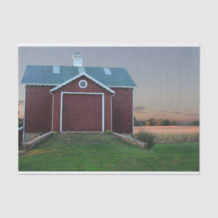 Super Cute Small Red Barn White Scalloped Trim Tissue Paper