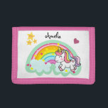 Super Cute Unicorn and Rainbow Personalised Trifold Wallet<br><div class="desc">Perfect personalised gift for a girl with a cute prancing unicorn and rainbow design.</div>