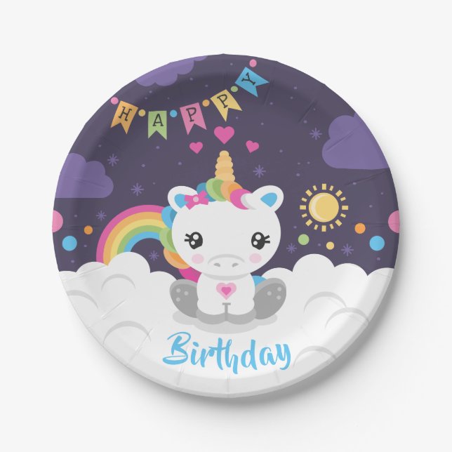 Super Cute Unicorn party plates (Front)