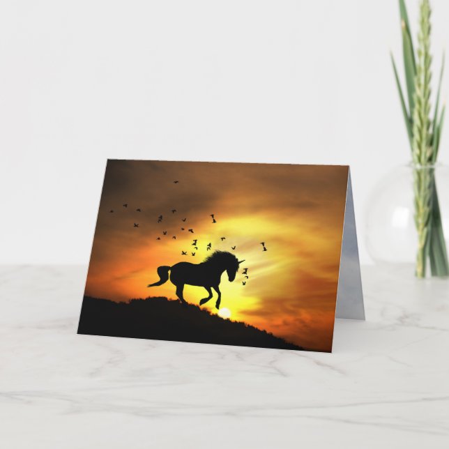Super Cute Unicorn Running in the Sunrise Birthday Card (Front)