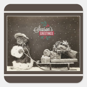 Super Cute Vintage Christmas Cat Square Sticker