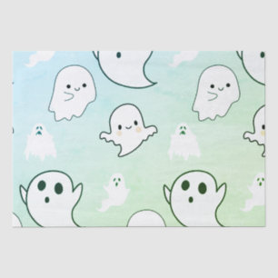 Super Cute White Ghosts Light Green Halloween Tissue Paper