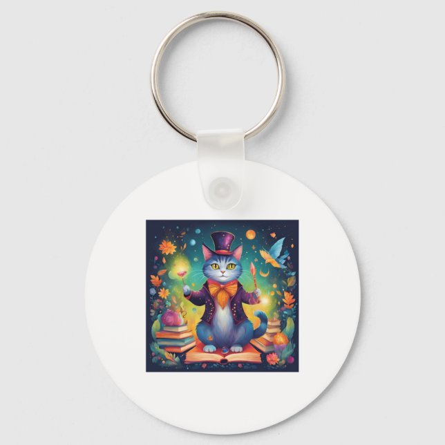 Super Cute Wizard Cat Sticker  Key Ring (Front)