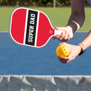 SUPER DAD Bright Red White Blue Black Stripes Pickleball Paddle