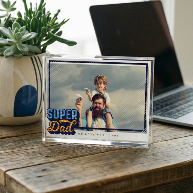 Super Dad Comic Book Photo Gift For Dad Keepsake Block (Super Dad Father's Day Personalized Photo Keepsake)