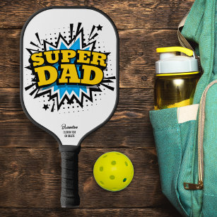 Super Dad Comic Strip Action Bubble, Custom Text Pickleball Paddle