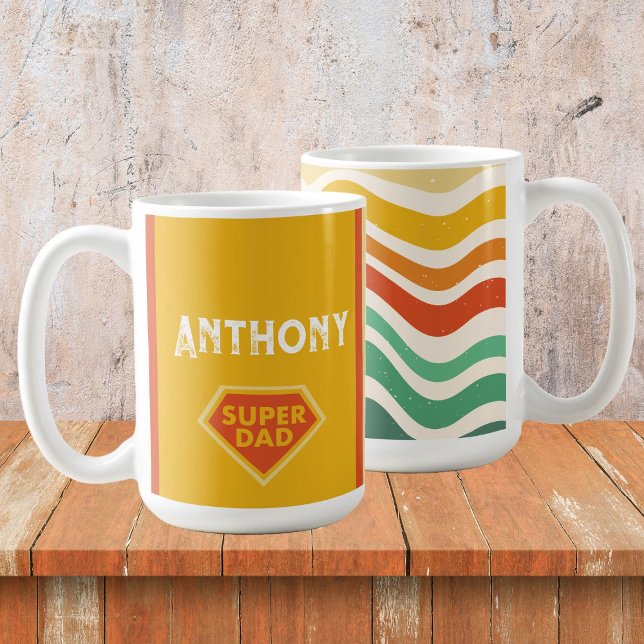 Super Dad custom name mug, retro waves Coffee Mug (Creator Uploaded)