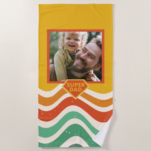 Super Dad custom photo with retro waves  Beach Towel (Front)