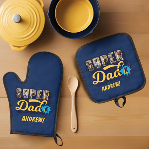 Super Dad Custom Photos Superhero Monogram Oven Mitt & Pot Holder Set