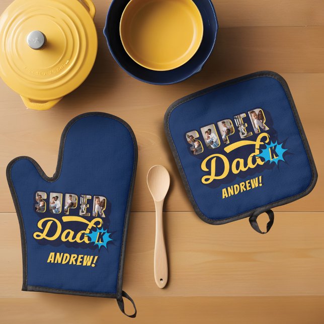 Super Dad Custom Photos Superhero Monogram Oven Mitt & Pot Holder Set (Super Dad Custom Photos Superhero Monogram Oven Mitt & Pot Holder Set)