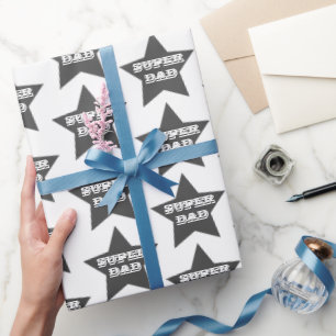 SUPER DAD   Grey Stars Pattern Father's Day  Wrapping Paper