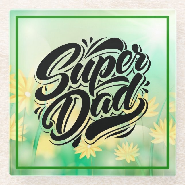 Super Dad Hero Typography Design-67888 Glass Coaster (Front)