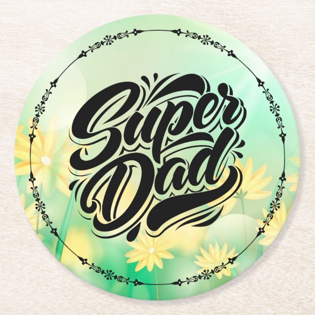 Super Dad Hero Typography Design-67888 Round Paper Coaster (Front)