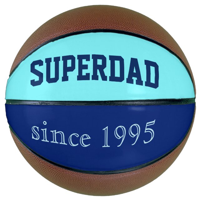 Super Dad in neon blue and dark blue Basketball (Front)