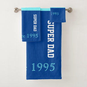 Super Dad in neon blue and dark blue Bath Towel Set