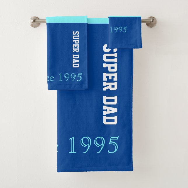 Super Dad in neon blue and dark blue Bath Towel Set (Insitu)