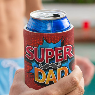 Super Dad Moustache Modern Grunge Can Cooler