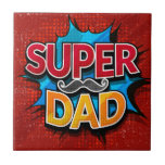 Super Dad Moustache Modern Grunge Ceramic Tile<br><div class="desc">Super Dad Moustache Modern Grunge Decorative Tiles features the text "Super Dad" in modern red and yellow typography on a blue and red grunge background accented with a moustache. Gifts for Dad for birthday,  Father's Day,  Christmas,  holidays and more. Created by Evco Studio www.zazzle.com/store/evcostudio</div>