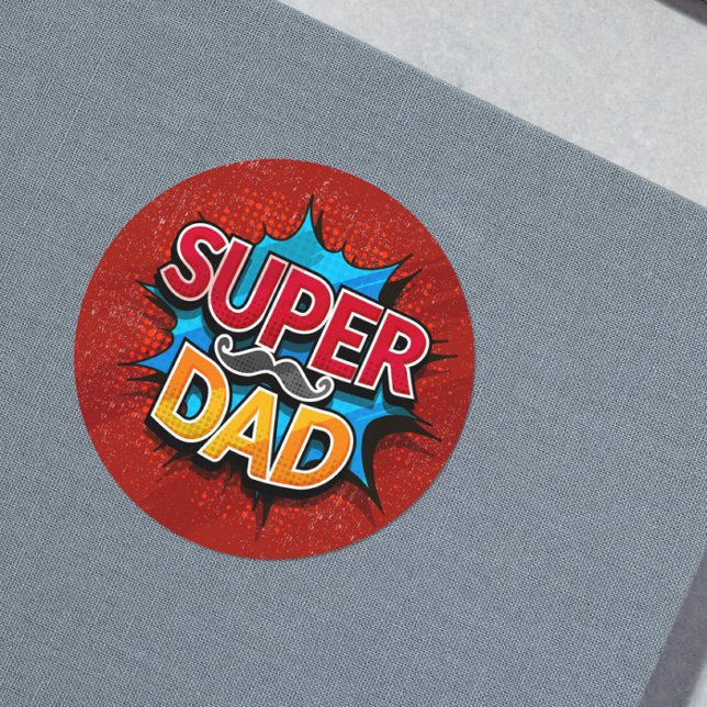 Super Dad Moustache Modern Grunge Classic Round Sticker (Creator Uploaded)