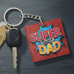 Super Dad Moustache Modern Grunge Key Ring