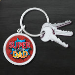 Super Dad Moustache Modern Grunge Key Ring<br><div class="desc">Super Dad Moustache Modern Grunge Keychain features the text "Super Dad" in modern red and yellow typography on a blue and red grunge background accented with a moustache. Gifts for Dad for birthday,  Father's Day,  Christmas,  holidays and more. Created by Evco Studio www.zazzle.com/store/evcostudio</div>