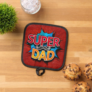 Super Dad Moustache Modern Grunge Pot Holder