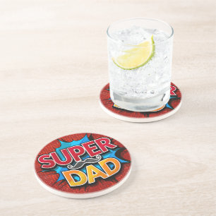 Super Dad Moustache Retro Comic Grunge Coaster