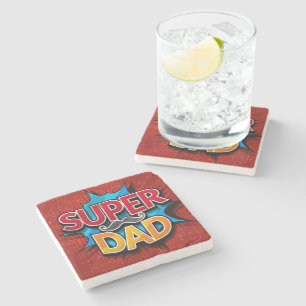 Super Dad Moustache Retro Comic Grunge Stone Coaster