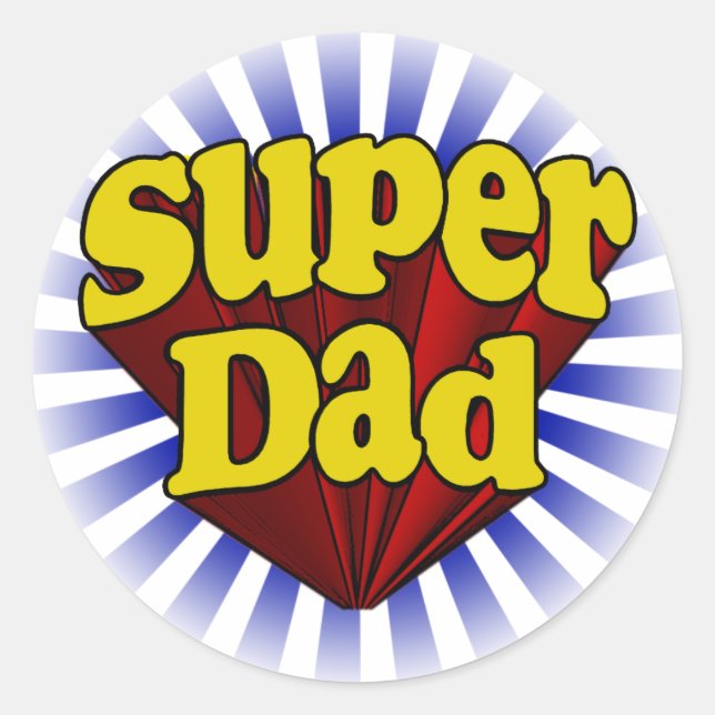 Super Dad, Superhero Red/Yellow/Blue Classic Round Sticker (Front)