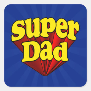 Super Dad, Superhero Red/Yellow/Blue Father's Day Square Sticker