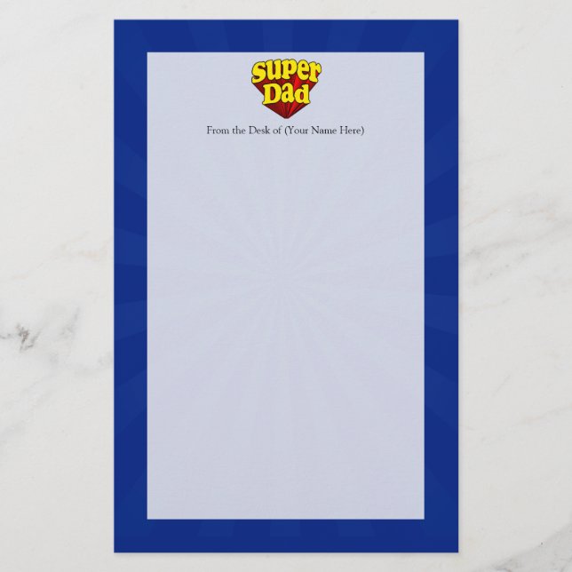Super Dad, Superhero Red/Yellow/Blue Father's Day Stationery (Front)