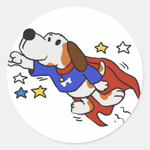 Super dog cartoon   choose background colour classic round sticker