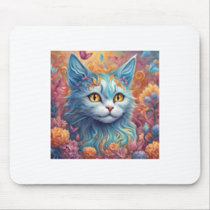 Super Elegant Cat With Colourful Flowers Sticker Mouse Pad