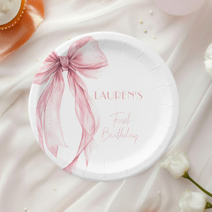 Super Elegant Pink Bow Girl First Birthday Paper Plate