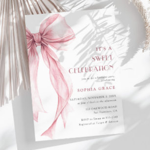 Super Elegant Pink Coquette Bow Girl Birthday Invitation