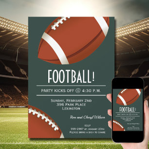 Super Fan Football Game Dark Green Party Invitation