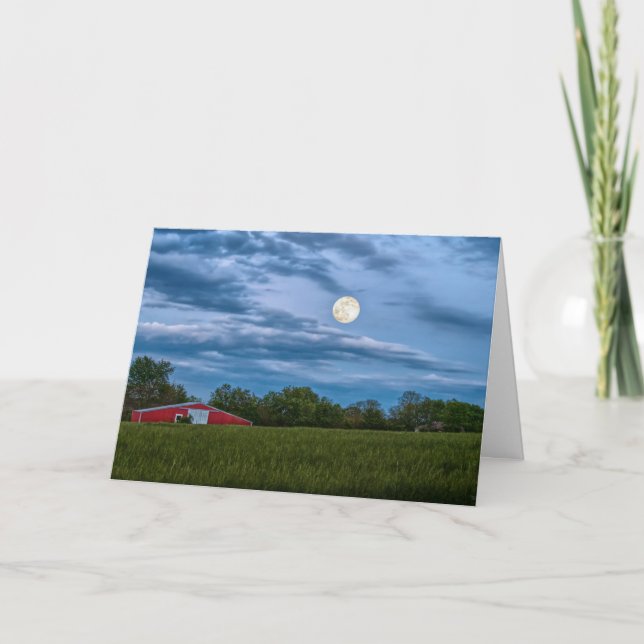 Super Flower Moon Over A Barn Card (Front)