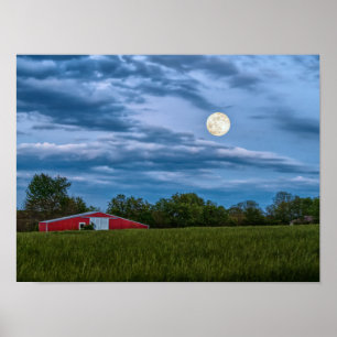 Super Flower Moon Over A Barn Poster