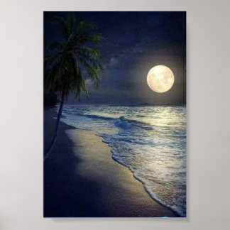 Super full moon over looking the sea poster