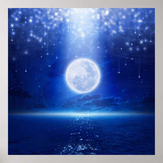 Super full moon sea sight poster