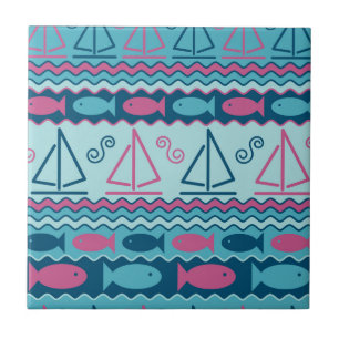Super Fun Fish And Sailboat Pattern Ceramic Tile