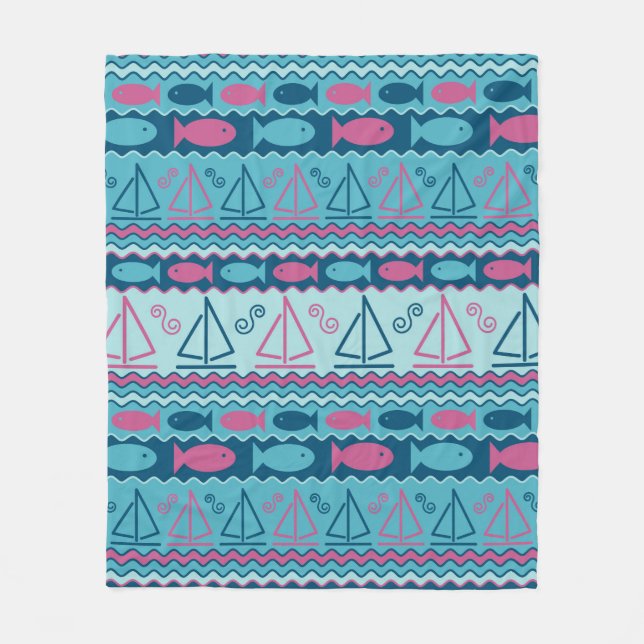 Super Fun Fish And Sailboat Pattern Fleece Blanket (Front)