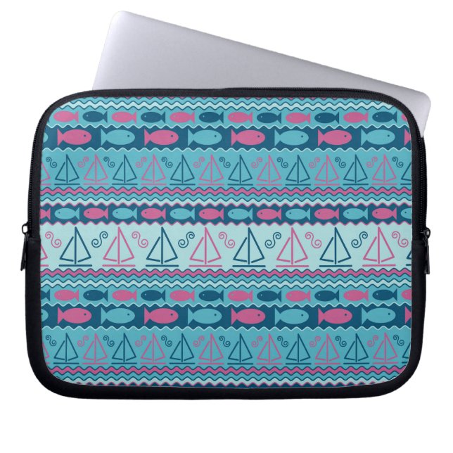 Super Fun Fish And Sailboat Pattern Laptop Sleeve (Front)