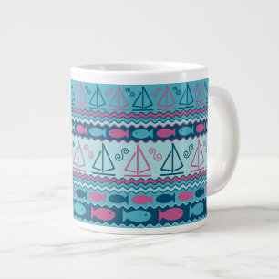 Super Fun Fish And Sailboat Pattern Large Coffee Mug