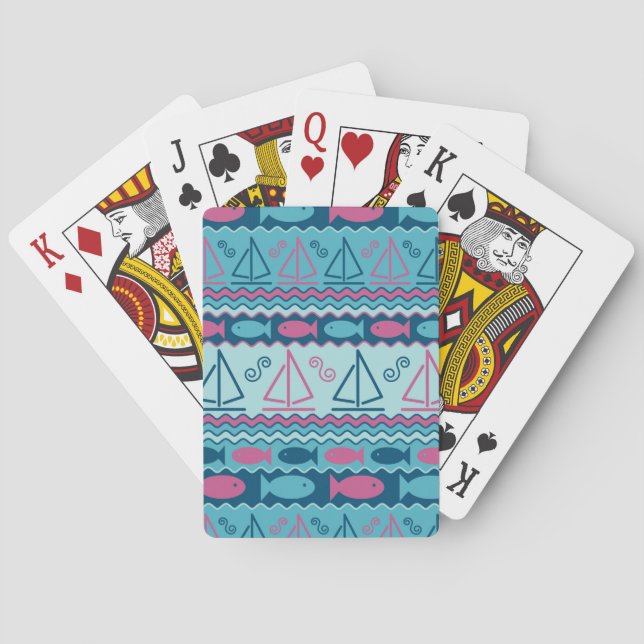 Super Fun Fish And Sailboat Pattern Playing Cards (Back)